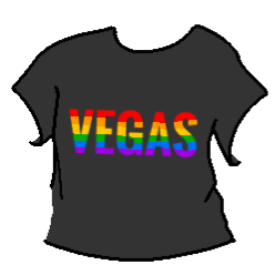 black t shirt with the word vegas in a rainbow font